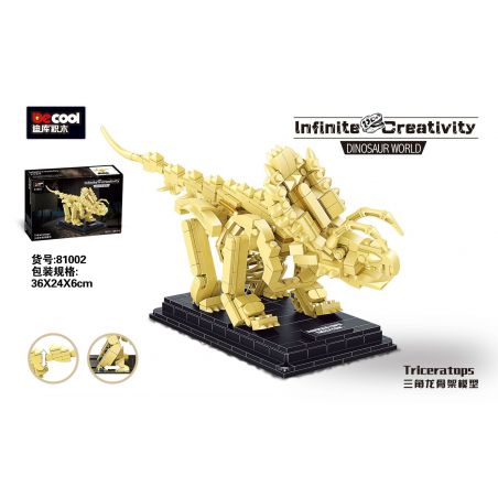 DECOOL 81002 non  MÔ HÌNH BỘ XƯƠNG TRICERATOPS bộ đồ chơi xếp lắp ráp ghép mô hình Dino DINOSAUR WORLD TRICERATOPS Khủng Long 455 khối