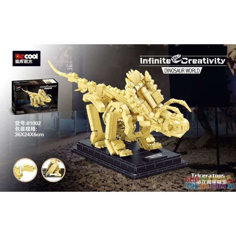 DECOOL 81002 non  MÔ HÌNH BỘ XƯƠNG TRICERATOPS bộ đồ chơi xếp lắp ráp ghép mô hình Dino DINOSAUR WORLD TRICERATOPS Khủng Long 455 khối