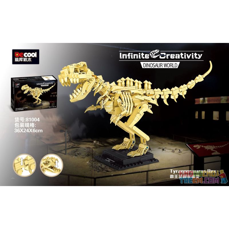 DECOOL 81004 non  MÔ HÌNH BỘ XƯƠNG KHỦNG LONG BẠO CHÚA bộ đồ chơi xếp lắp ráp ghép mô hình Dino DINOSAUR WORLD TYRANNOSAURUS REX 523 khối