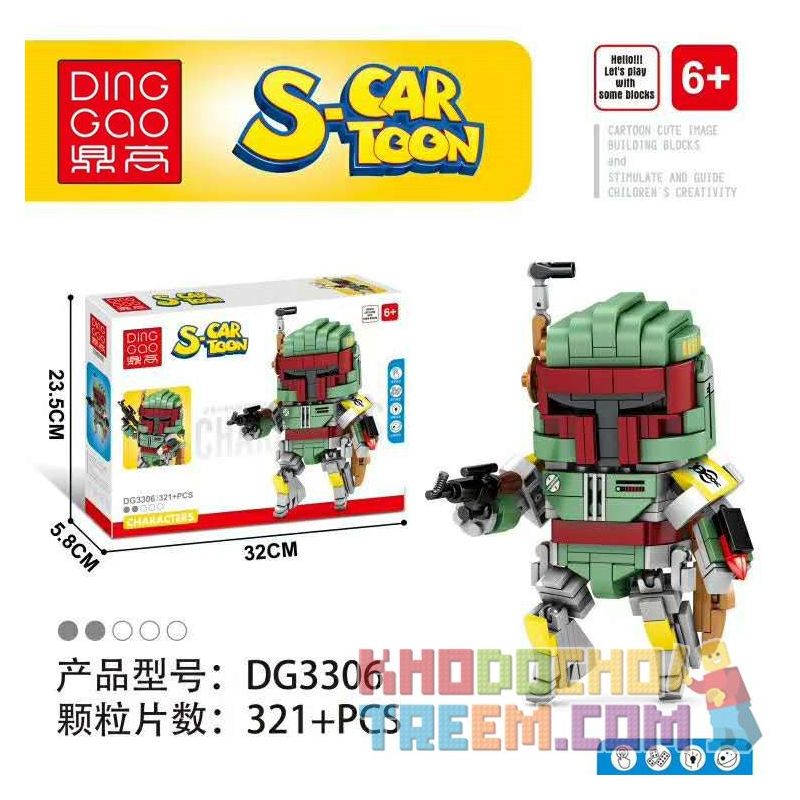 DINGGAO DG3306 3306 non  CHIẾN TRANH GIỮA CÁC VÌ SAO BOBA FETT bộ đồ chơi xếp lắp ráp ghép mô hình Brickheadz S-CARTOON BOBA FETT Nhân Vật Đầu To 321 khối
