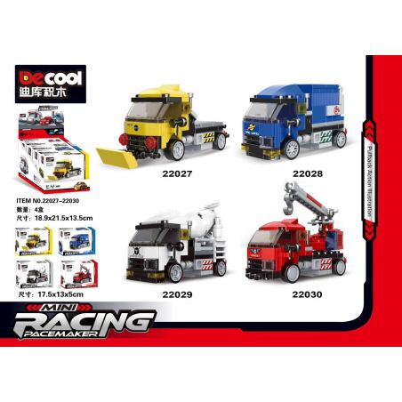 DECOOL 22027 non  4 LOẠI XE CỨU HỘ TẢI TRỘN XI MĂNG VÀ CẨU CHỮA CHÁY bộ đồ chơi xếp lắp ráp ghép mô hình Mini Racing Pacemaker Đua Xe Mini 97 khối