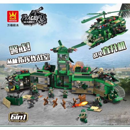 WANGE 5661 non  PHÒNG TÁC CHIẾN CHỈ HUY RỪNG RẬM TRỰC THĂNG ĐẤU 6 TỔ HỢP MÁY BAY TRINH SÁT VŨ TRANG TÀU NGẦM TRÊN BỘ TRẠM ĐIỀU HIỆN TRƯỜNG XE BỌC THÉP KHÔNG UAV CHẶT ĐẦU CĂN CỨ GIAM GIỮ bộ đồ chơi xếp lắp ráp ghép mô hình Military Army PEACEFUL Quân Sự Bộ Đội 1059 khối