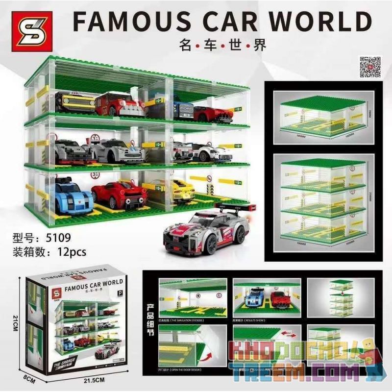 SHENG YUAN SY 5109 non  NHÀ ĐỂ XE SANG TRỌNG BA TẦNG bộ đồ chơi xếp lắp ráp ghép mô hình Racers FAMOUS CAR WORLD THE GARAGE Đua Tốc Độ