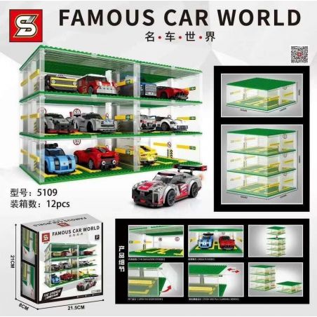 SHENG YUAN SY 5109 non  NHÀ ĐỂ XE SANG TRỌNG BA TẦNG bộ đồ chơi xếp lắp ráp ghép mô hình Racers FAMOUS CAR WORLD THE GARAGE Đua Tốc Độ