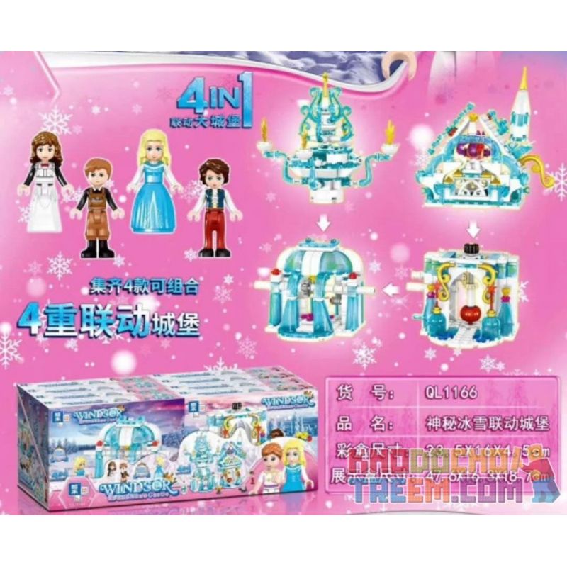 ZHEGAO QL1166 1166 non  BÍ ẨN BĂNG VÀ TUYẾT LIÊN KẾT LÂU ĐÀI 4 HỢP bộ đồ chơi xếp lắp ráp ghép mô hình Disney Princess WINDSOR CASTIC Công Chúa 483 khối