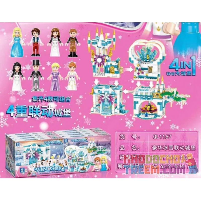 ZHEGAO QL1167 1167 non  LÂU ĐÀI LIÊN KẾT BĂNG VÀ TUYẾT SANG TRỌNG 4 HỢP bộ đồ chơi xếp lắp ráp ghép mô hình Disney Princess WINDSOR CASTIC Công Chúa 709 khối