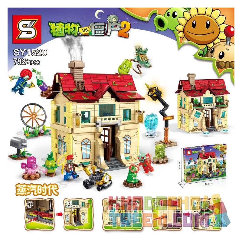 SHENG YUAN SY SY1520 1520 non  KỶ NGUYÊN STEAMPUNK bộ đồ chơi xếp lắp ráp ghép mô hình Plants Vs Zombies Hoa Quả Nổi Giận 792 khối