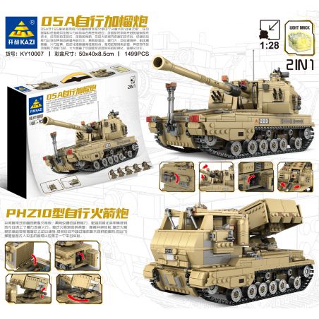 Kazi KY10007 10007 non  05 LỰU PHÁO TỰ HÀNH 1:28 tỷ lệ 1:28 bộ đồ chơi xếp lắp ráp ghép mô hình Military Army Quân Sự Bộ Đội 1499 khối