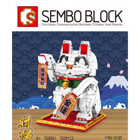 SEMBO 703901 non  MÈO VẪY TAY PHẢI bộ đồ chơi xếp lắp ráp ghép mô hình Creator LUCKY CAT Sáng Tạo 722 khối