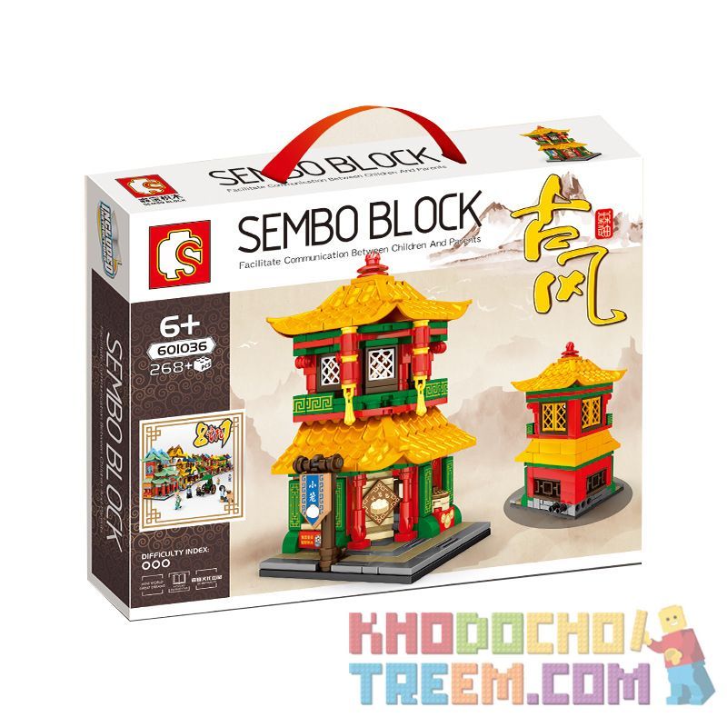 SEMBO 601036 non  CỔ VẬT XIAO LONG BAO bộ đồ chơi xếp lắp ráp ghép mô hình Mini Modular Đường Phố Thu Nhỏ 268 khối