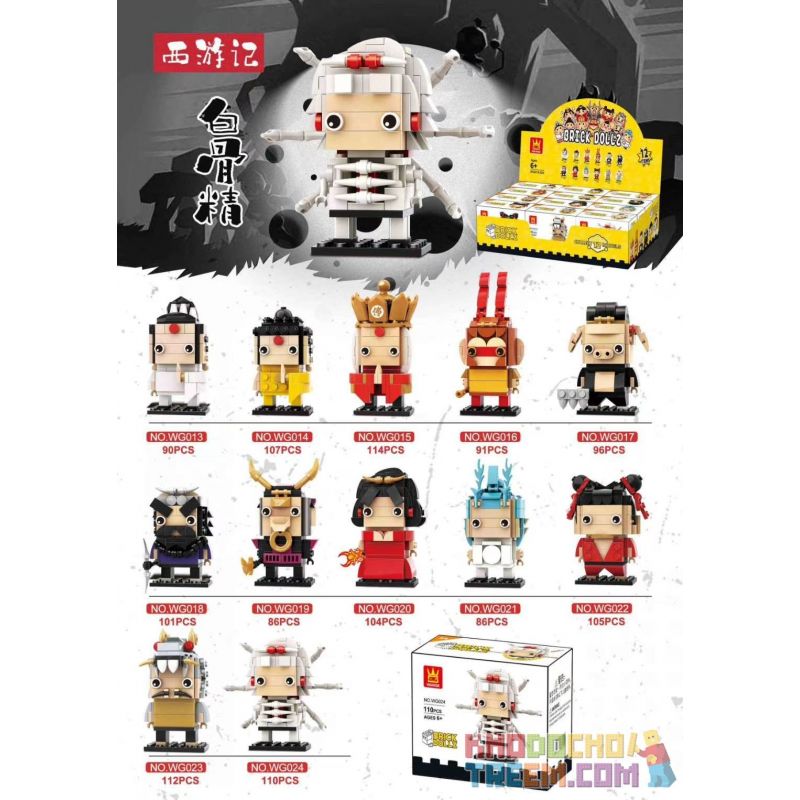 WANGE WG013 WG014 WG015 WG016 WG017 WG018 WG019 WG020 WG021 WG022 WG023 WG024 non  TÂY DU FANGTOU 12 KIỂU bộ đồ chơi xếp lắp ráp ghép mô hình Brickheadz JOURNEY TO THE WEST Nhân Vật Đầu To 2102 khối
