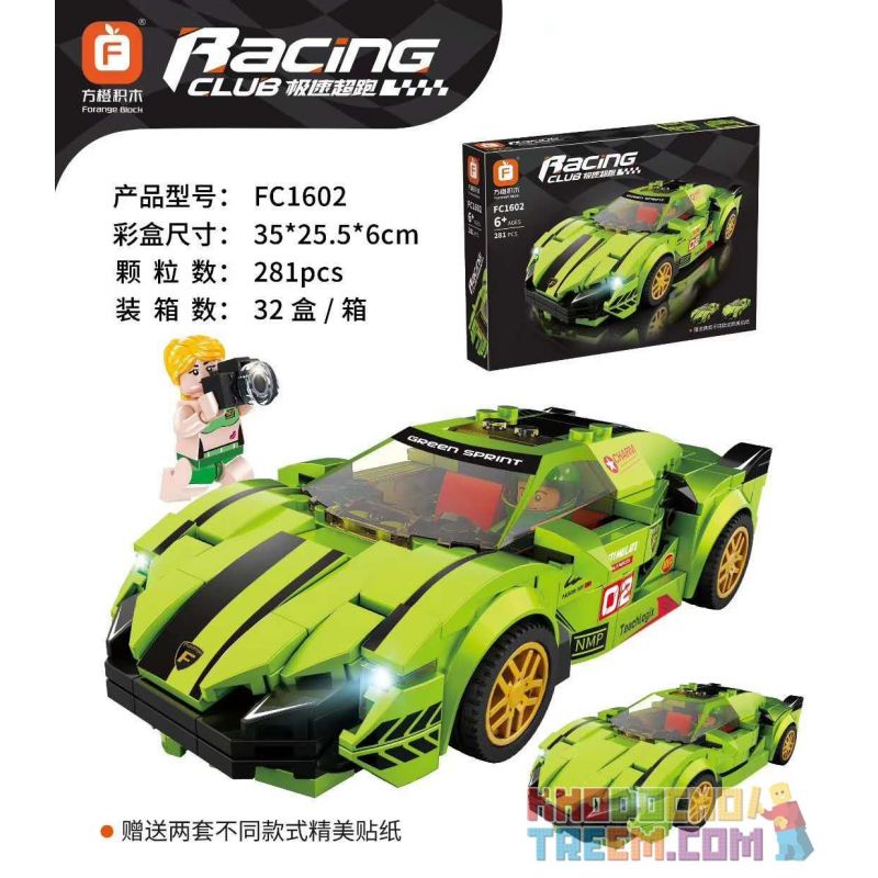 FORANGE FC1602 1602 non  LAMBORGHINI. bộ đồ chơi xếp lắp ráp ghép mô hình Racers RACING CLUB LAMBORGHINI Đua Tốc Độ 281 khối