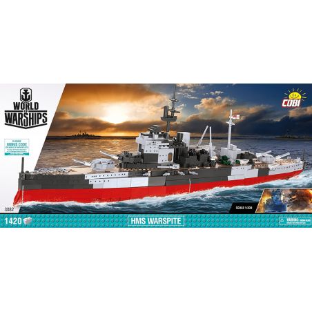 COBI 3082 non  CHIẾN HẠM KIỆT QUỆ bộ đồ chơi xếp lắp ráp ghép mô hình Military Army HMS WARSPITE Quân Sự Bộ Đội 1420 khối