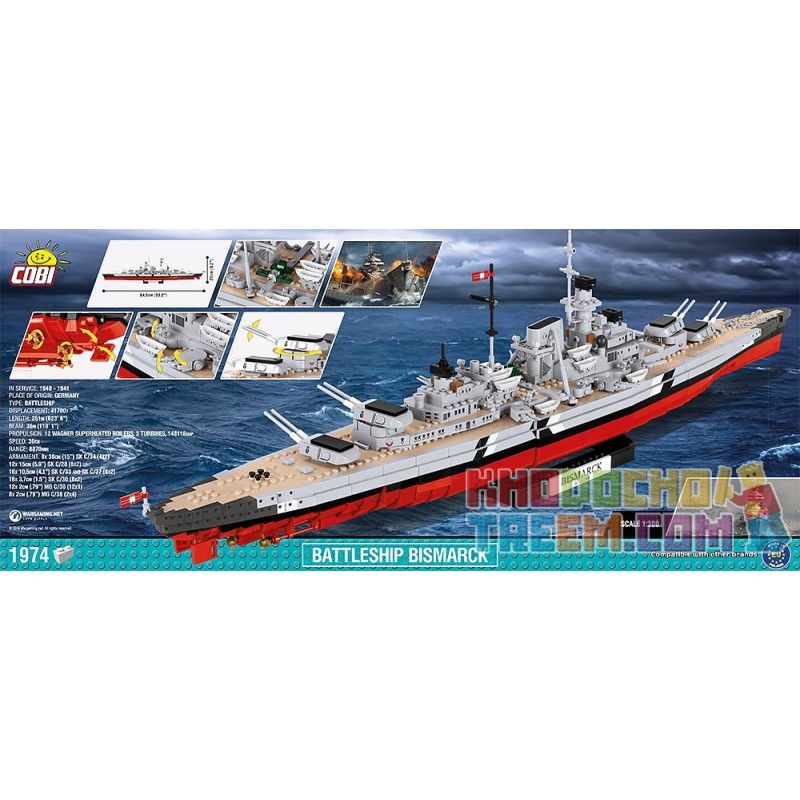COBI 3081 non  CHIẾN HẠM BISMARCK bộ đồ chơi xếp lắp ráp ghép mô hình Military Army BATTLESHIP BISMARCK Quân Sự Bộ Đội 197 khối