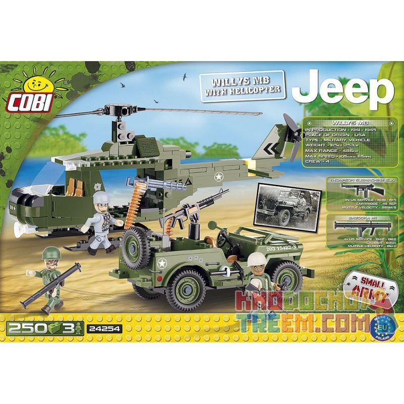 COBI 24254 non  WILLIS MB VÀ TRỰC THĂNG bộ đồ chơi xếp lắp ráp ghép mô hình Military Army WILLYS MB WITH HELICOPTER Quân Sự Bộ Đội 250 khối