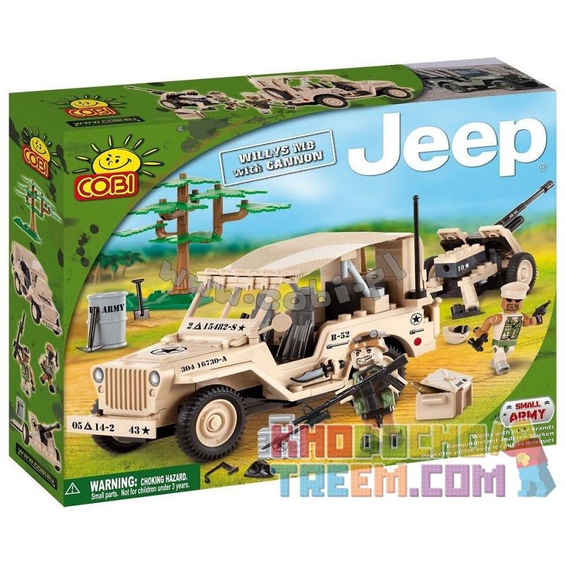 COBI 24201 non  WILLIS MB VÀ CANNON (SA MẠC) bộ đồ chơi xếp lắp ráp ghép mô hình Military Army WILLYS MB WITH CANNON (DESERT) Quân Sự Bộ Đội 200 khối