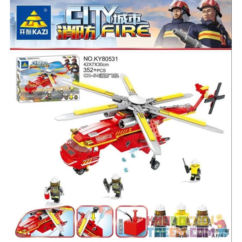 Kazi KY80531 80531 non  MÁY BAY CHỮA CHÁY CH-54 bộ đồ chơi xếp lắp ráp ghép mô hình Fire Rescure CH-54 PLANE Cứu Hỏa 352 khối