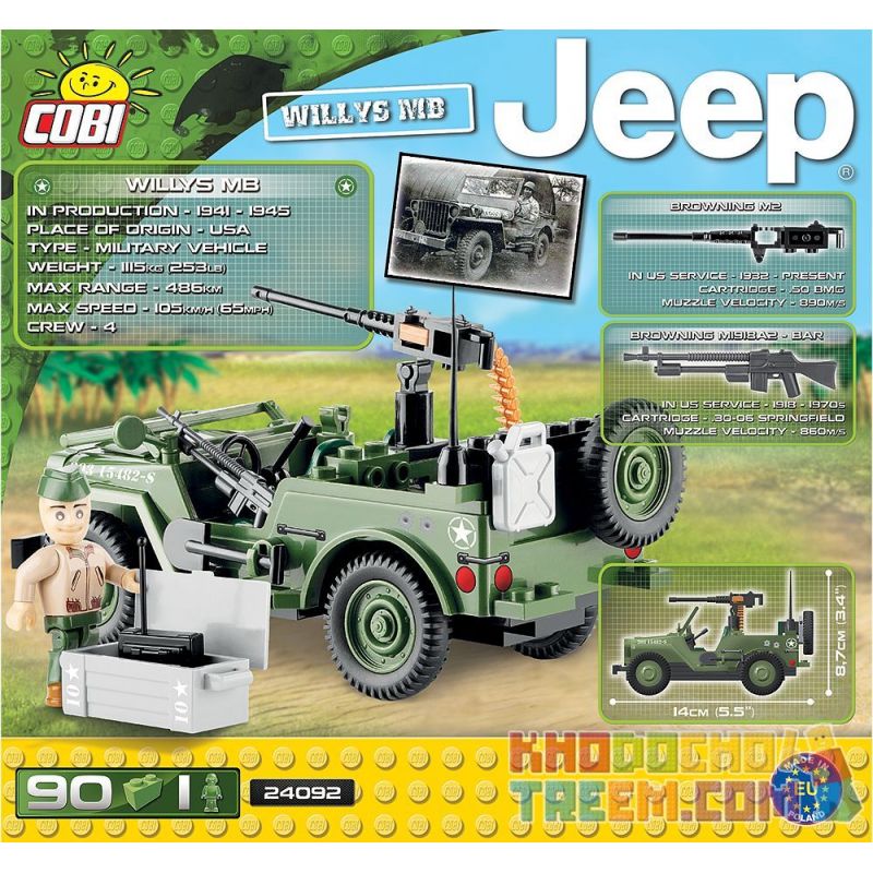 COBI 24092 non  WILLIS MB. bộ đồ chơi xếp lắp ráp ghép mô hình Military Army WILLYS MB Quân Sự Bộ Đội 90 khối