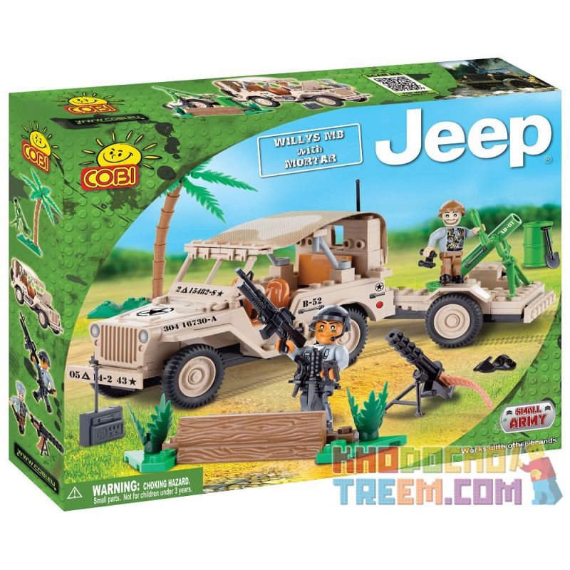 COBI 24190 non  WILLIS MB VÀ MORTAR (SA MẠC) bộ đồ chơi xếp lắp ráp ghép mô hình Military Army WILLYS MB WITH MORTAR (DESERT) Quân Sự Bộ Đội 190 khối