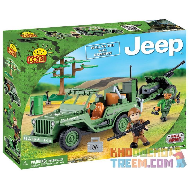COBI 24191 non  WILLIS MB VÀ CANNON bộ đồ chơi xếp lắp ráp ghép mô hình Military Army WILLYS MB WITH CANNON Quân Sự Bộ Đội 190 khối