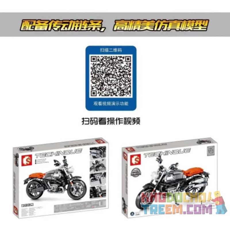 SEMBO 701806 non  XE MÁY BMW LATTE R NINET bộ đồ chơi xếp lắp ráp ghép mô hình  TECHINQUE BMW R NINET Kỹ Thuật Công Nghệ Cao Mô Hình Phương Tiện 886 khối