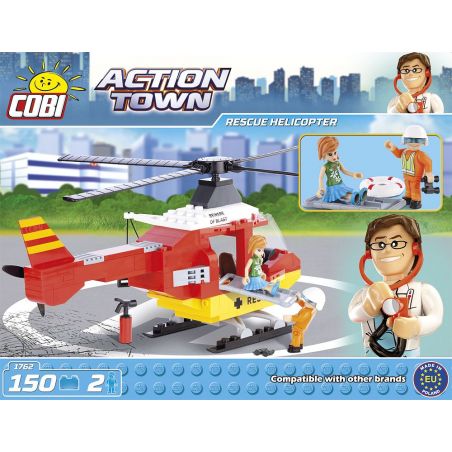 COBI 1762 non  TRỰC THĂNG CỨU HỘ bộ đồ chơi xếp lắp ráp ghép mô hình City RESCUE HELICOPTER Thành Phố 150 khối