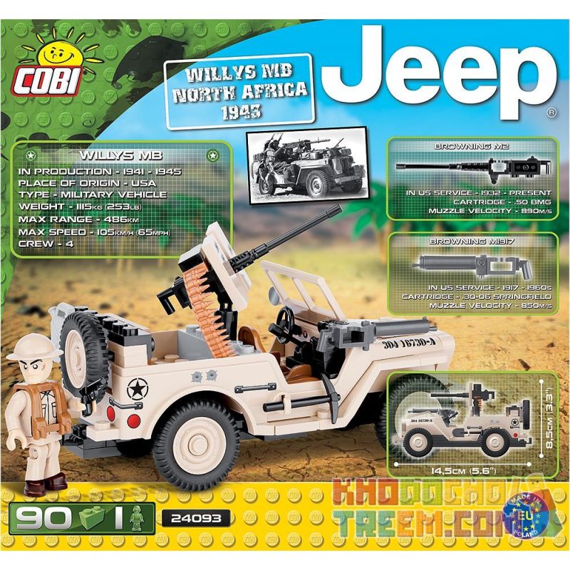 COBI 24093 non  WILLIS MB JEEP BẮC PHI 1943 bộ đồ chơi xếp lắp ráp ghép mô hình Military Army JEEP WILLYS MB NORTH AFRICA 1943 Quân Sự Bộ Đội 90 khối