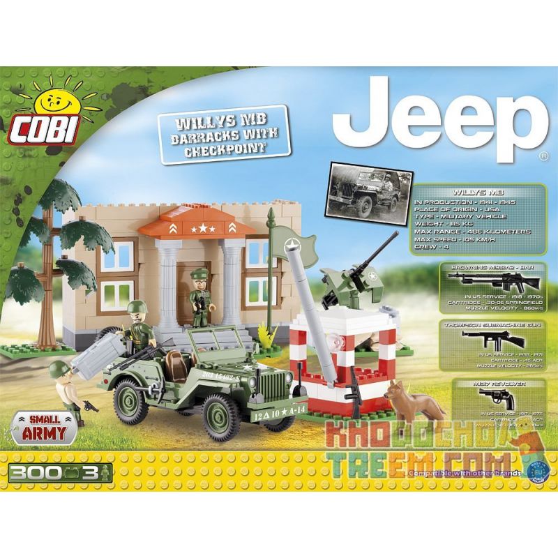 COBI 24302 non  WILLIS MB JEEP BARRACK AND CHECKPOINT bộ đồ chơi xếp lắp ráp ghép mô hình Military Army JEEP WILLYS MB BARRACKS WITH CHECKPOINT Quân Sự Bộ Đội 300 khối