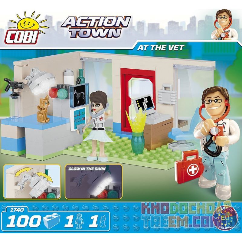 COBI CHARACTER BUILDING 1740 non  THÚ Y bộ đồ chơi xếp lắp ráp ghép mô hình City AT THE VET Thành Phố 100 khối