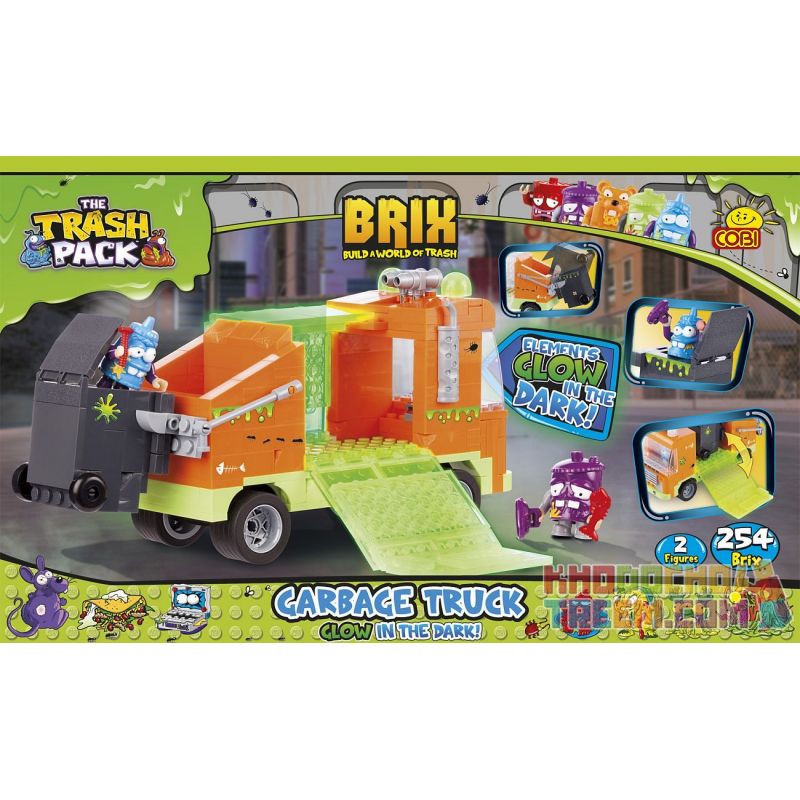 COBI 6261 non  XE RÁC HUỲNH QUANG bộ đồ chơi xếp lắp ráp ghép mô hình GARBAGE TRUCK GLOW 254 khối