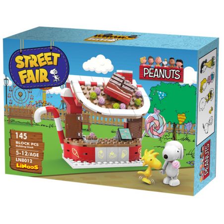 LINOOS LN8012 8012 non  CỬA HÀNG KẸO bộ đồ chơi xếp lắp ráp ghép mô hình Snoopy SNOOPY STREET FAIR Chú Chó 145 khối