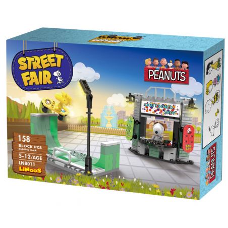 LINOOS LN8011 8011 non  TIỆM BÁN GIÀY VÁN PATIN bộ đồ chơi xếp lắp ráp ghép mô hình Snoopy SNOOPY STREET FAIR Chú Chó 158 khối