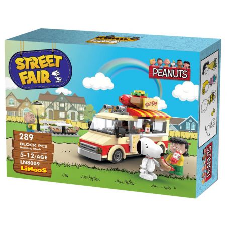 LINOOS LN8009 8009 non  XE XÚC XÍCH bộ đồ chơi xếp lắp ráp ghép mô hình Snoopy SNOOPY STREET FAIR Chú Chó 284 khối
