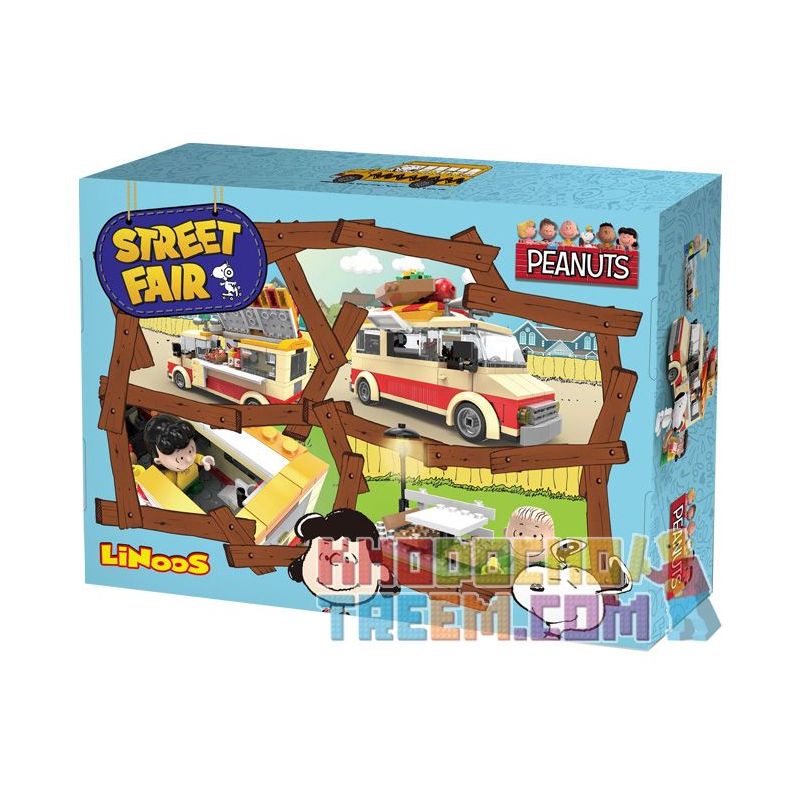 LINOOS LN8009 8009 non  XE XÚC XÍCH bộ đồ chơi xếp lắp ráp ghép mô hình Snoopy SNOOPY STREET FAIR Chú Chó 284 khối