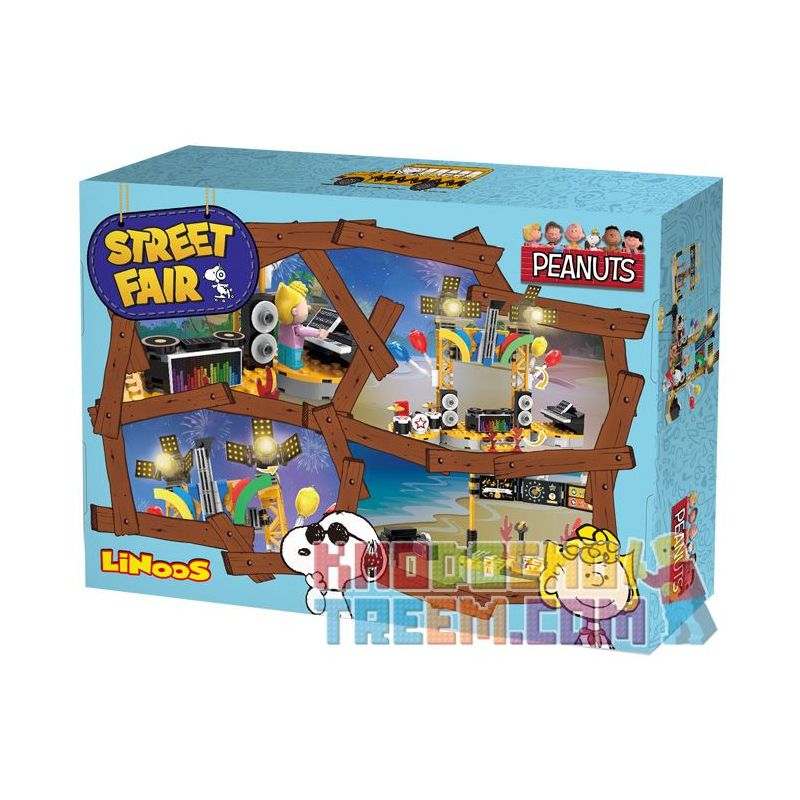 LINOOS LN8008 8008 non  BUỔI HÒA NHẠC BÃI BIỂN bộ đồ chơi xếp lắp ráp ghép mô hình Snoopy SNOOPY STREET FAIR Chú Chó 280 khối