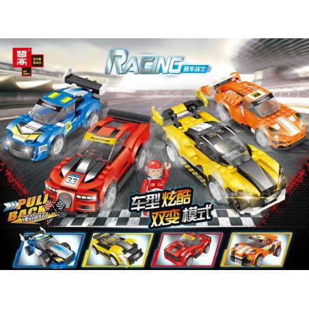 ZHEGAO QL0724 0724 non  PHANTOM PULL BACK RACING 4 bộ đồ chơi xếp lắp ráp ghép mô hình Racers Đua Tốc Độ 883 khối
