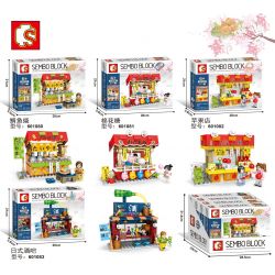 SEMBO 601080 601081 601082 601083 non  PHỐ ĂN VẶT NGẮM NHẬT TAIYAKI KẸO DẺO CỬA HÀNG TÁO QUÁN BAR bộ đồ chơi xếp lắp ráp ghép mô hình Mini Modular Đường Phố Thu Nhỏ 748 khối