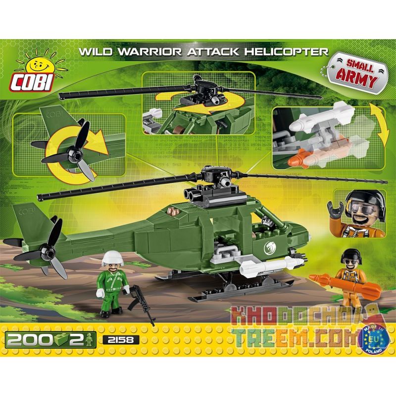 COBI 2158 non  TRỰC THĂNG TẤN CÔNG WILD WARRIOR bộ đồ chơi xếp lắp ráp ghép mô hình Military Army WILD WARRIOR ATTACK HELICOPTER Quân Sự Bộ Đội 200 khối