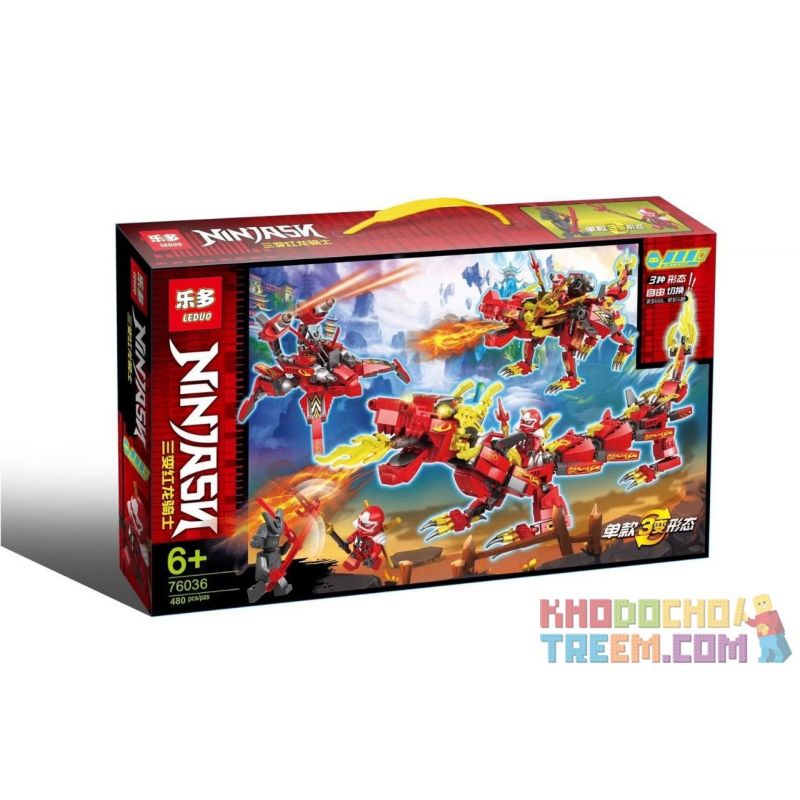 LEDUO 76036 non  PHANTOM NINJA BA THAY ĐỔI HIỆP SĨ RỒNG ĐỎ bộ đồ chơi xếp lắp ráp ghép mô hình The  Ninjago Movie NINJASN Ninja Lốc Xoáy 480 khối