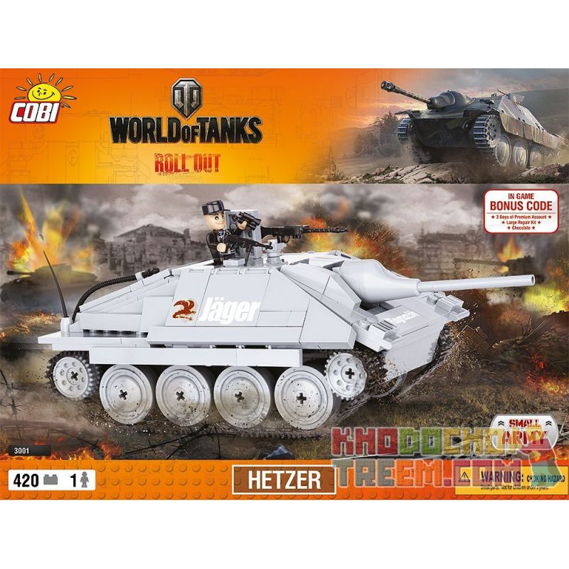 COBI 3001 non  THỢ SĂN bộ đồ chơi xếp lắp ráp ghép mô hình Military Army HETZER Quân Sự Bộ Đội 420 khối