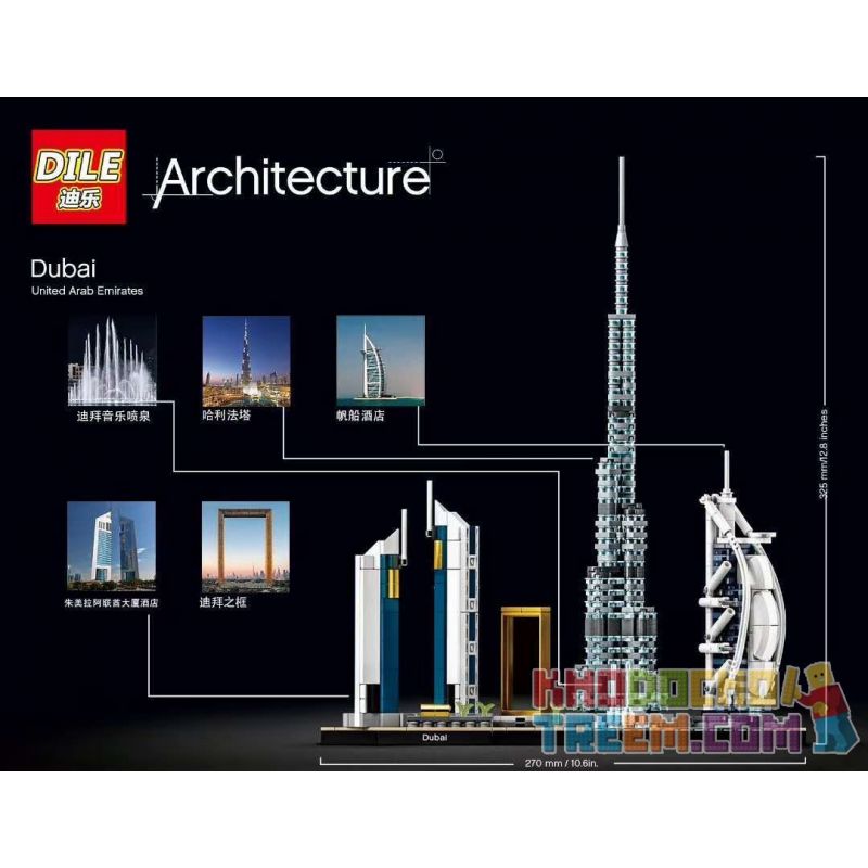 NOT  DUBAI 21052 20019 DILE 3131 xếp lắp ráp ghép mô hình DUBAI ĐƯỜNG CHÂN TRỜI Architecture Công Trình Kiến Trúc 740 khối