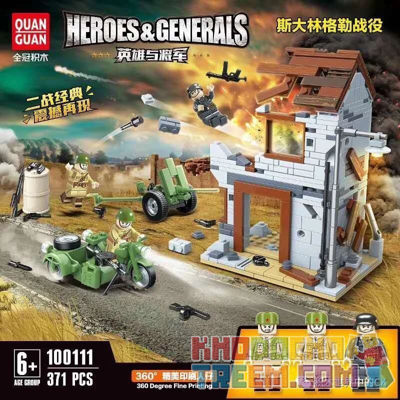 QuanGuan 100111 Quan Guan 100111 non  GẠCH HÀNG CHÂUHEADZ bộ đồ chơi xếp lắp ráp ghép mô hình Brickheadz HEROES & GENERALS Nhân Vật Đầu To 371 khối