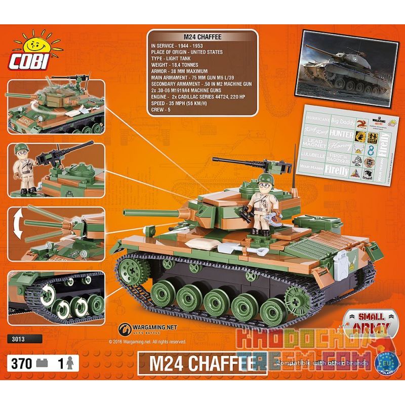 COBI 3013 non  M24 XIAFEI. bộ đồ chơi xếp lắp ráp ghép mô hình Military Army M24 CHAFFEE Quân Sự Bộ Đội 370 khối
