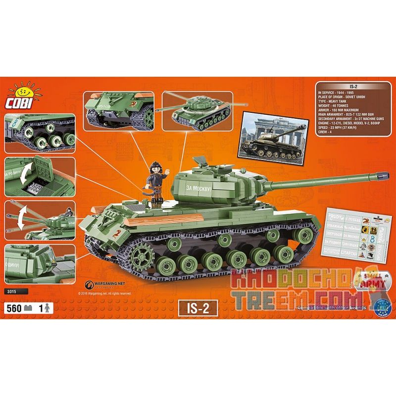 COBI 3015 non  IS-2. bộ đồ chơi xếp lắp ráp ghép mô hình Military Army Quân Sự Bộ Đội 560 khối
