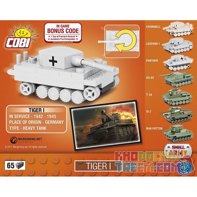 COBI 3017 non  TIGER MINI TANK. bộ đồ chơi xếp lắp ráp ghép mô hình Military Army TIGER NANO TANK Quân Sự Bộ Đội 65 khối