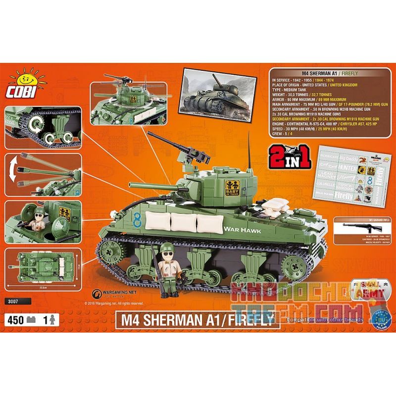 COBI 3007 3007A non  SHERMAN FIREFLY. bộ đồ chơi xếp lắp ráp ghép mô hình Military Army M4 SHERMAN A1 / FIREFLY Quân Sự Bộ Đội 450 khối