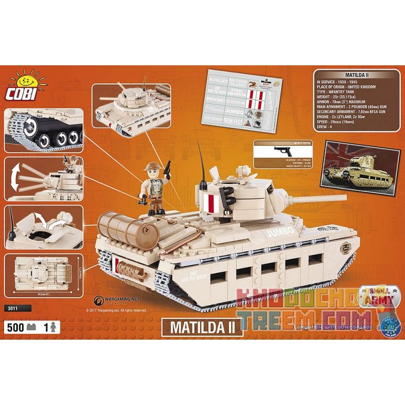 COBI 3011 non  MATILA II. bộ đồ chơi xếp lắp ráp ghép mô hình Military Army MATILDA II Quân Sự Bộ Đội 500 khối