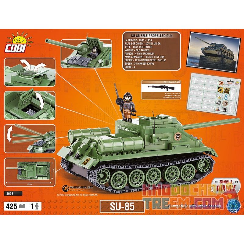 COBI 3003 non  THẾ GIỚI XE TĂNG SU-85 bộ đồ chơi xếp lắp ráp ghép mô hình Military Army Quân Sự Bộ Đội 425 khối