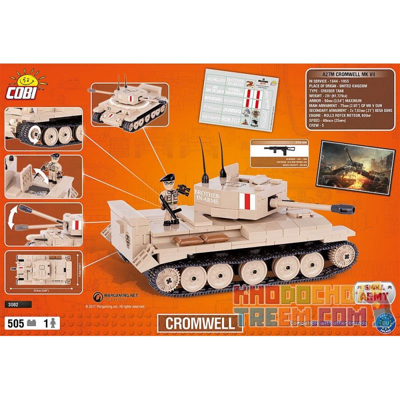 COBI 3002 non  KRANDWELL. bộ đồ chơi xếp lắp ráp ghép mô hình Military Army CROMWELL Quân Sự Bộ Đội 505 khối