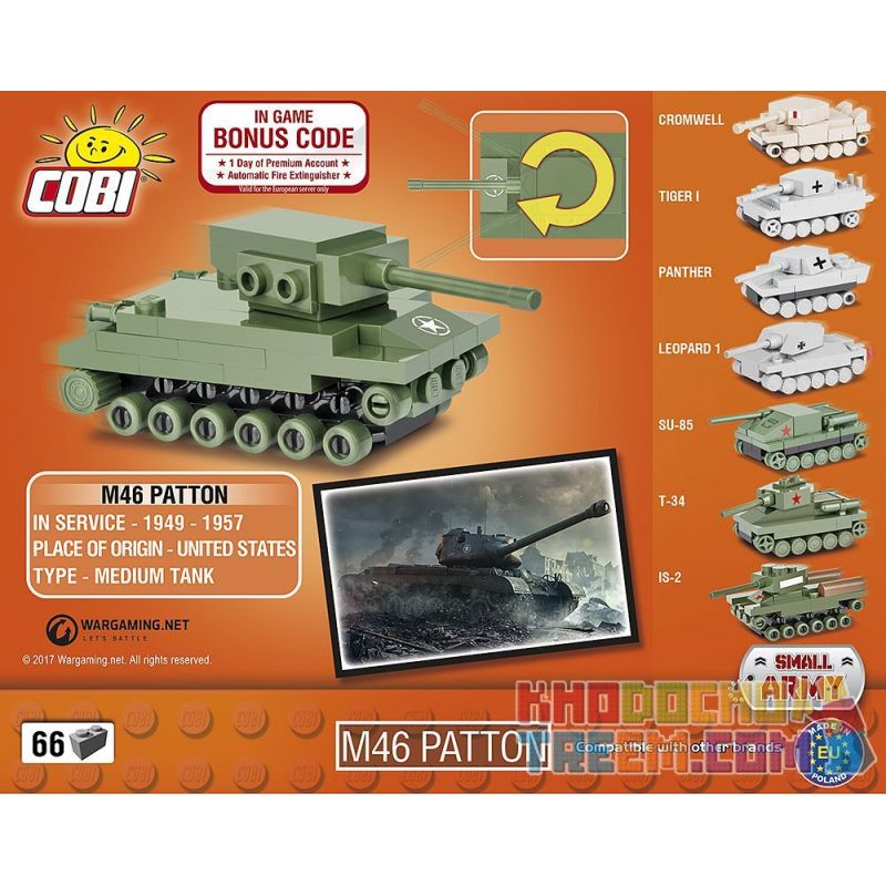 COBI 3027 non  XE TĂNG NHỎ M46 PATTON bộ đồ chơi xếp lắp ráp ghép mô hình Military Army M46 PATTON NANO TANK Quân Sự Bộ Đội 66 khối